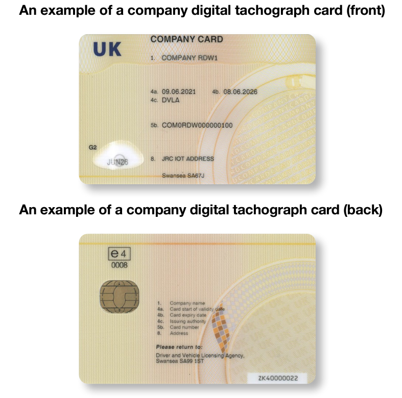 Example of a tachograph company card