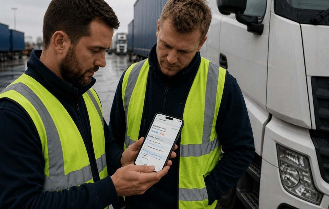 Driver reviewing TachoMagic vehicle checks
