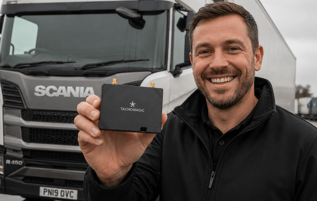 Remote tachograph download device automatically downloading driver card and vehicle unit data