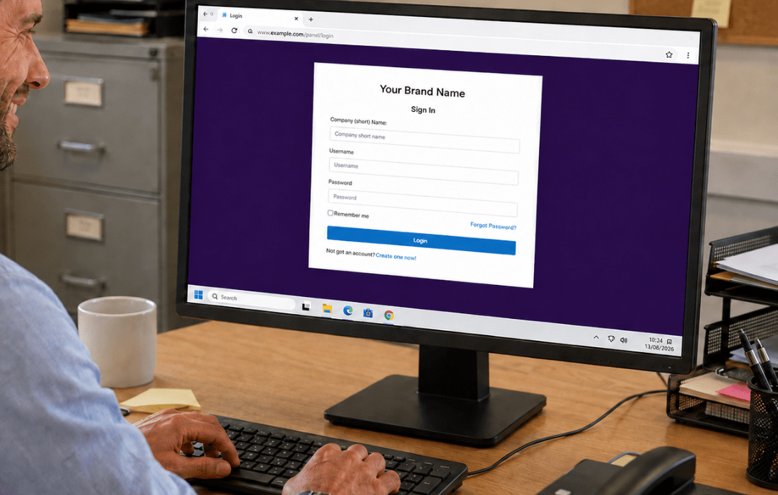 White-label tachograph analysis software login branded for a transport consultancy